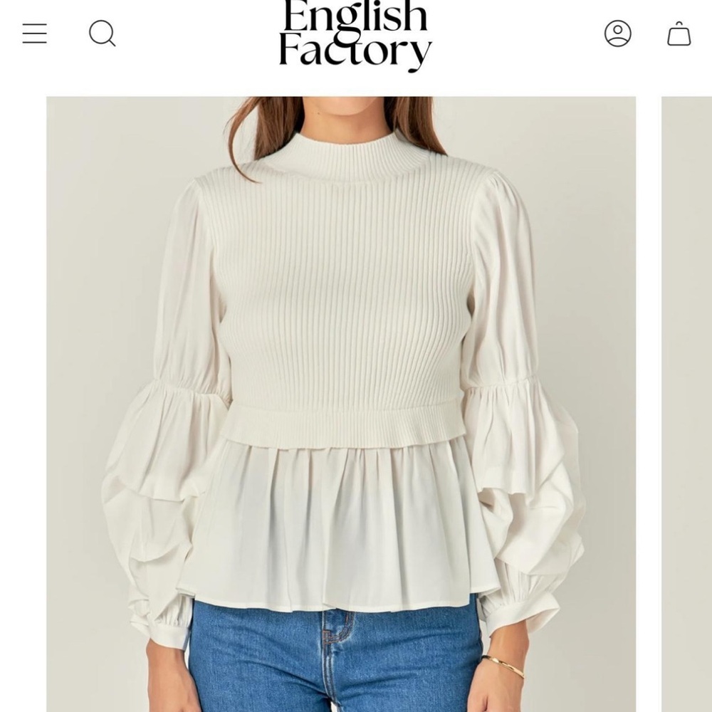 English Factory Cream Ruffle Sleeve Blouse - Anthropologie Purchase